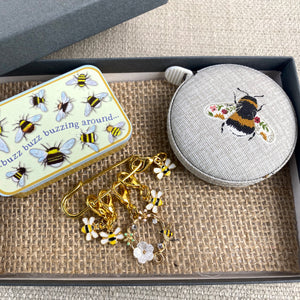 Bees Tape Measure & Stitch Markers in a Tin Gift Set