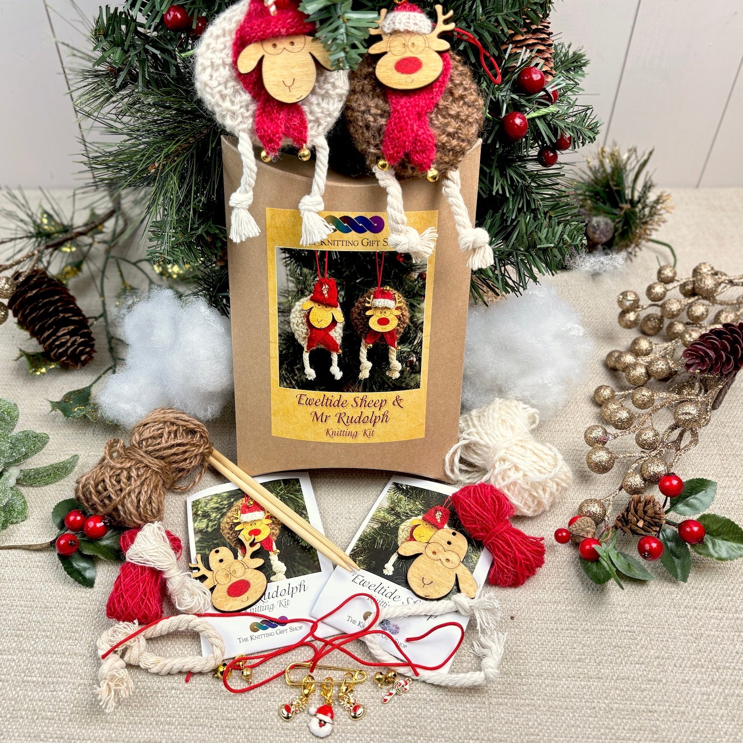 Eweltide Sheep & Mr Rudolph Knitting Kit Gift Set